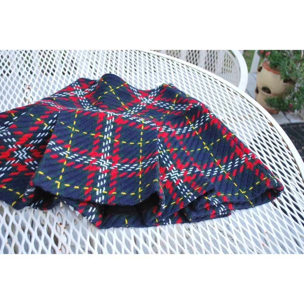 NWT Miu Miu Wool Tweed Pleated Mini Skirt in Navy Red Italy Size 38 US-2 XS